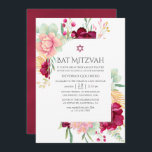 Convite Watercolor Burgundy e Blush Floral Bat Mitzvah<br><div class="desc">Borgonha - marsala e verniz cor-de-rosa floral e eucalipto bat mitzvah convidam para serem rápida e facilmente adaptados às especificidades do seu evento.</div>