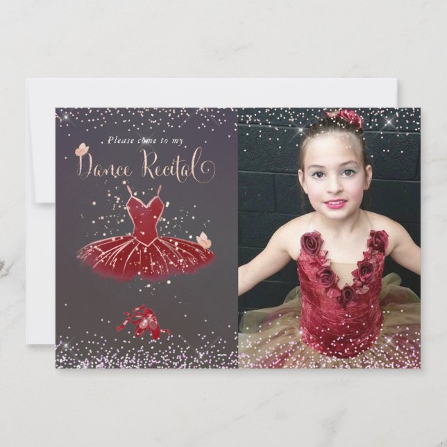 Convite Watercolor Burgundy Tutu Dance Considerando (Frente)