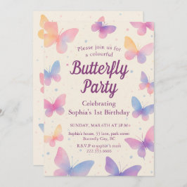 Convite Watercolor Butterfly 1st Birthday Party