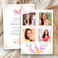 Watercolor Butterfly Quinceanera com 4 Fotografias