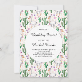 Convite Watercolor Cactus e Llama Birthday Fiesta