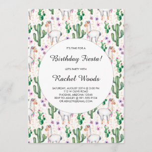 Convite Watercolor Cactus e Llama Birthday Fiesta