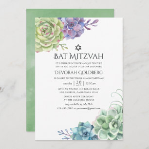 Convite Watercolor Cactus Suculta Bat Mitzvah