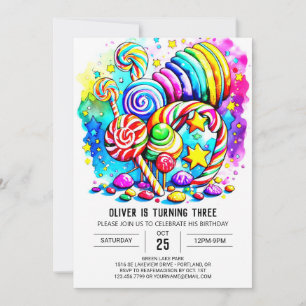 Convite Watercolor Candyland Birthday