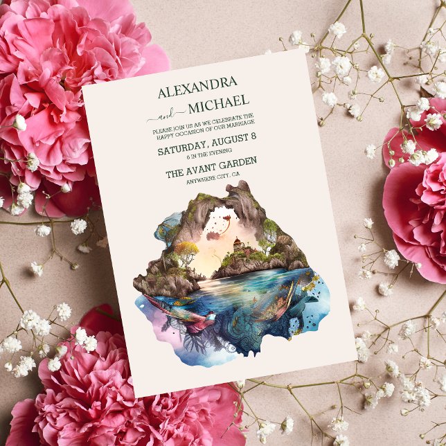 Convite Watercolor Carraibean Destino Casamento Invitati (Criador carregado)