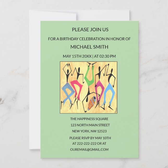 Convite Watercolor, Celebração de Dança Acrobática Anivers (Frente)