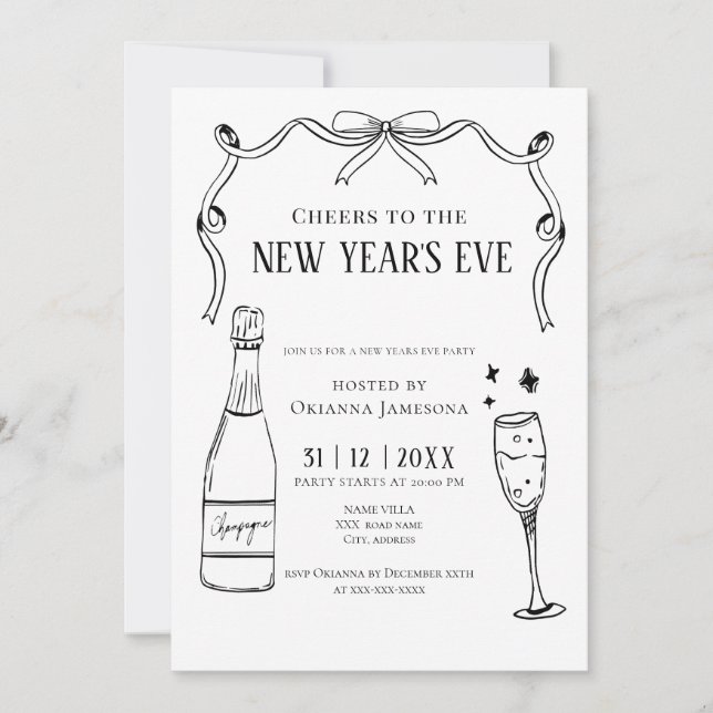 Convite Watercolor Champagne New Year's Eve Party  (Frente)