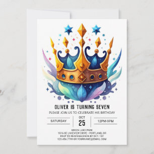 Convite Watercolor Chic Prince Crown Aniversário