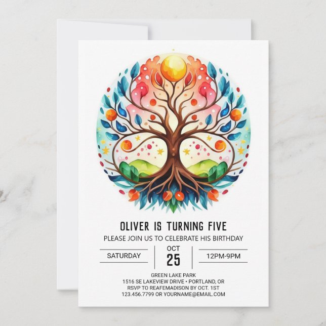 Convite Watercolor Children Tree Life Aniversário (Frente)
