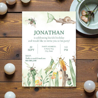 Convite Watercolor Child's Bug Insect Birthday Invitation