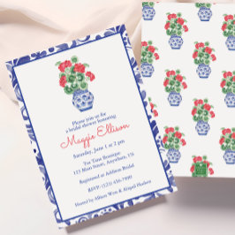 Convite Watercolor Chinoiserie Vase dos Alemães Vermelhos