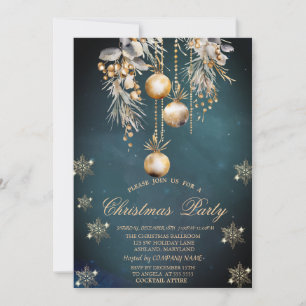 Convite Watercolor Christmas Balls Snowflakes Company