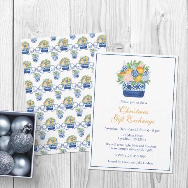 Convite Watercolor Christmas Chinoiserie Partido Mandarins (Criador carregado)