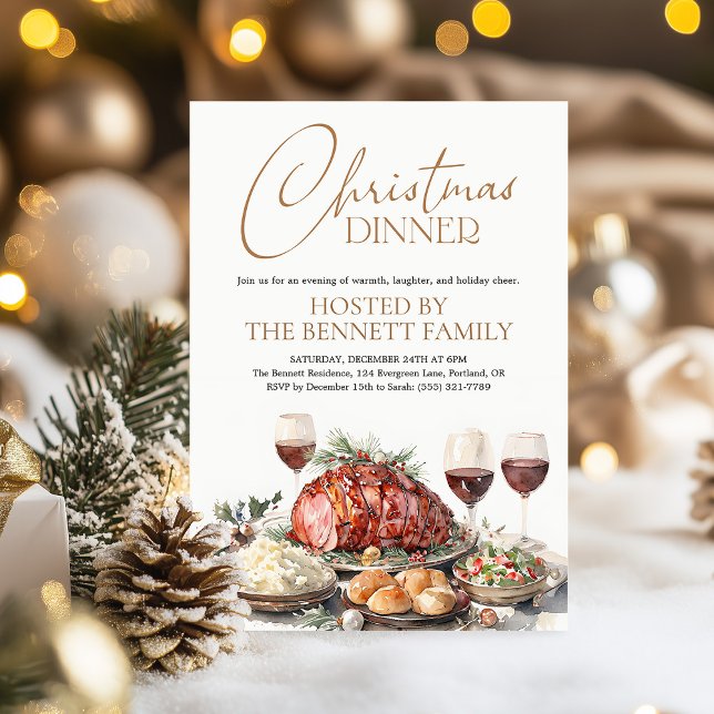 Convite Watercolor Christmas Dinner Party Holiday Rustic (Criador carregado)
