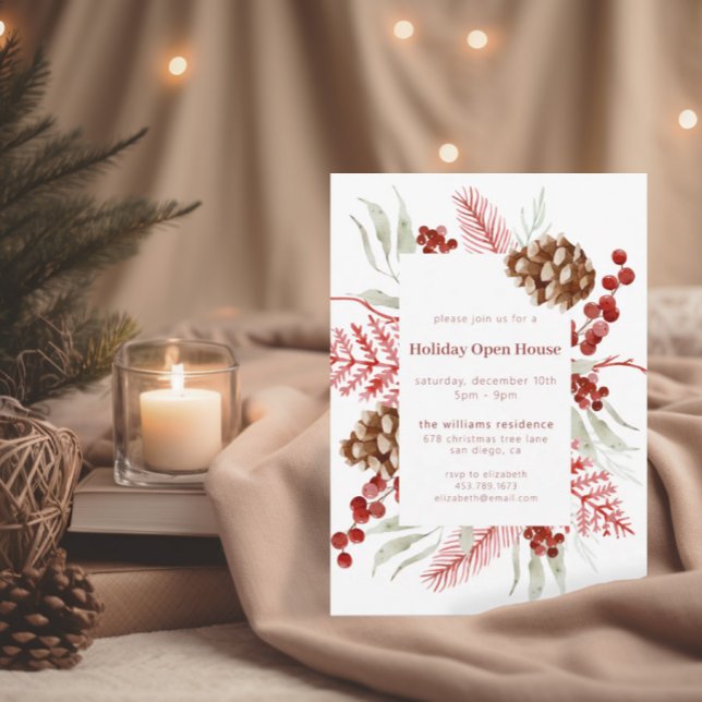 Convite Watercolor Christmas Greenery | Holiday Open House (Criador carregado)