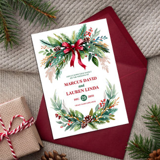 Convite Watercolor Christmas Greenery Wedding Invitation