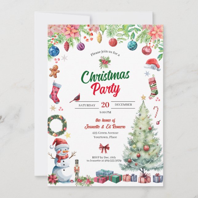 Convite Watercolor Christmas Holiday Party (Frente)