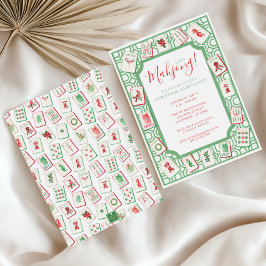 Convite Watercolor Christmas Mahjong Tiles Party