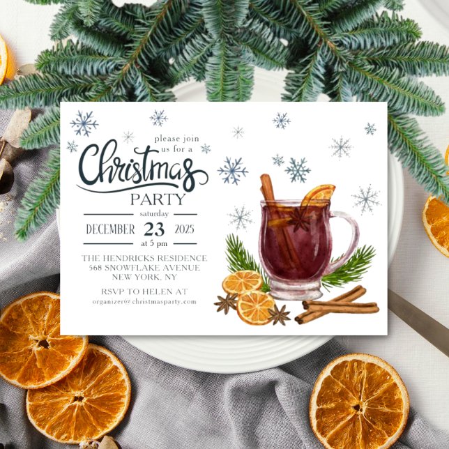 Convite Watercolor Christmas Party Invitation (Watercolor Christmas Party Invitation with mulled wine)