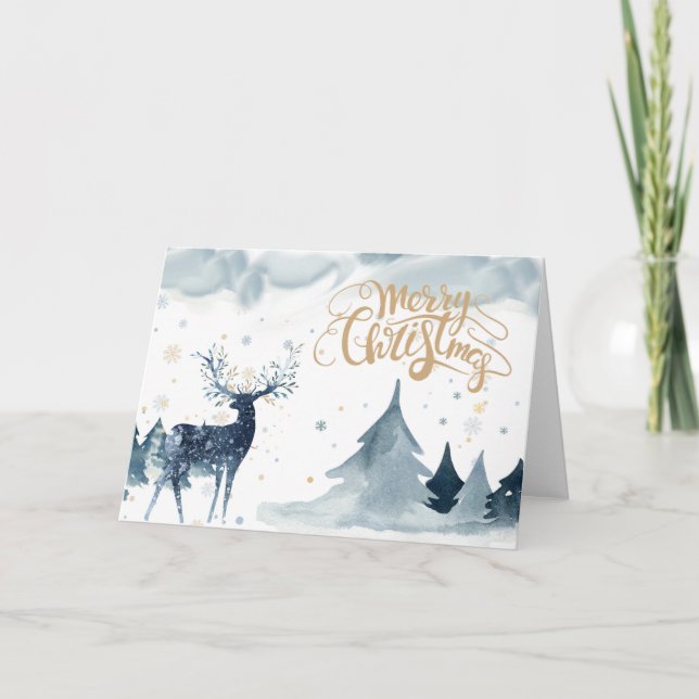 Convite Watercolor Christmas Reindeer Folded Card (Frente)