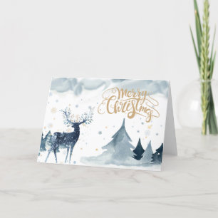 Convite Watercolor Christmas Reindeer Folded Card