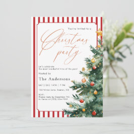 Convite Watercolor Christmas tree Red Stripe Party