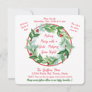 Convite Watercolor Christmas Wreath MAHJONG