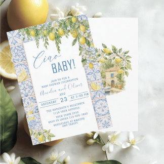 Convite Watercolor ciao bambino lemons baby shower