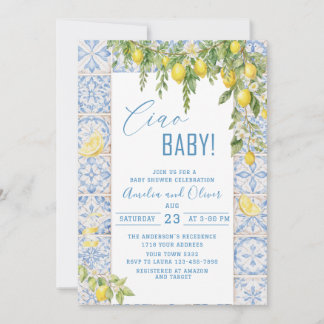 Convite Watercolor ciao bambino lemons baby shower