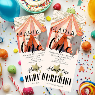 Convite Watercolor Circus First Birthday Ticket Party B