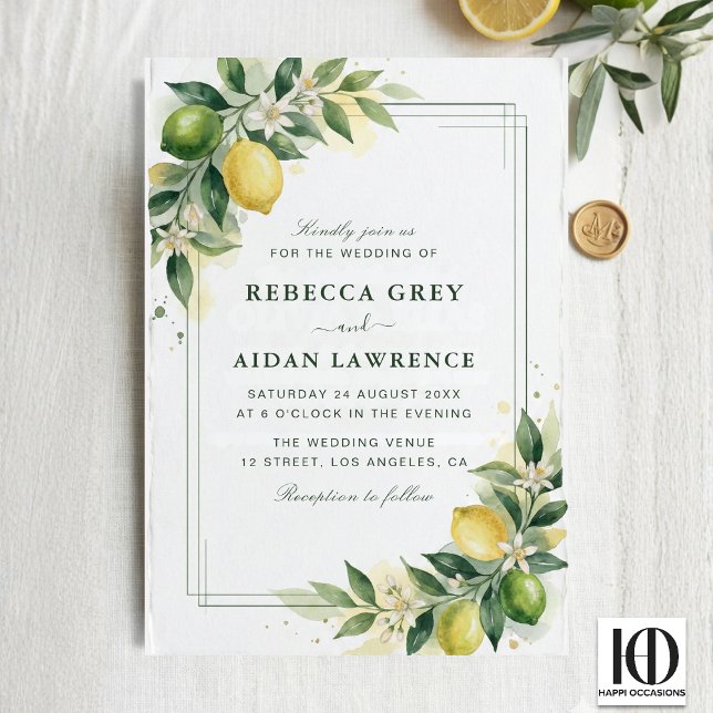 Convite Watercolor Citrus Green Lemon Botanical Wedding (Criador carregado)
