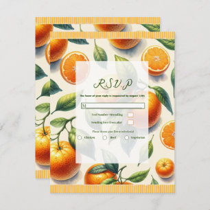 Convite Watercolor Citrus Orange Leaves Weding RSVP