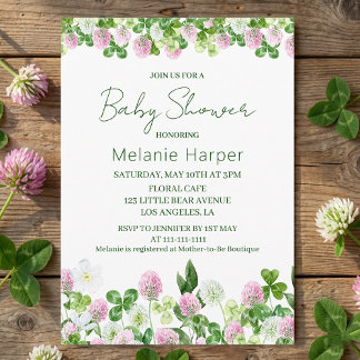 Convite Watercolor Clover Meadow Baby Shower