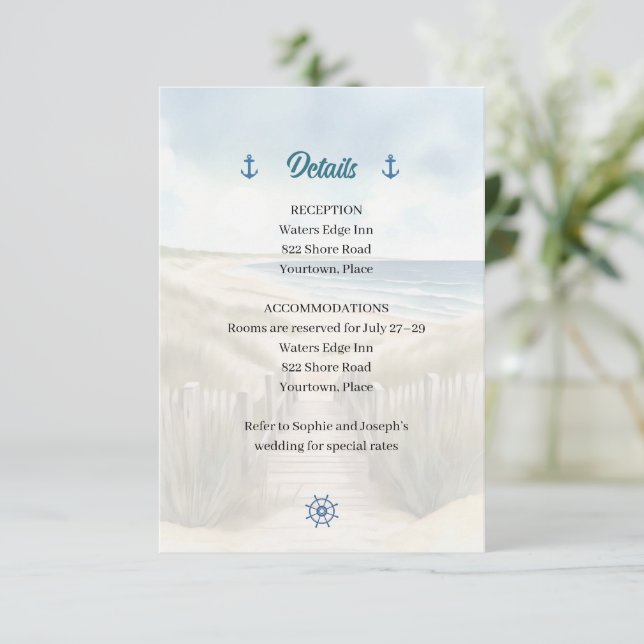 Convite Watercolor Coastal New England Wedding Insert (Em pé/Frente)