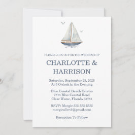 Convite Watercolor Coastal Seascape Wedding