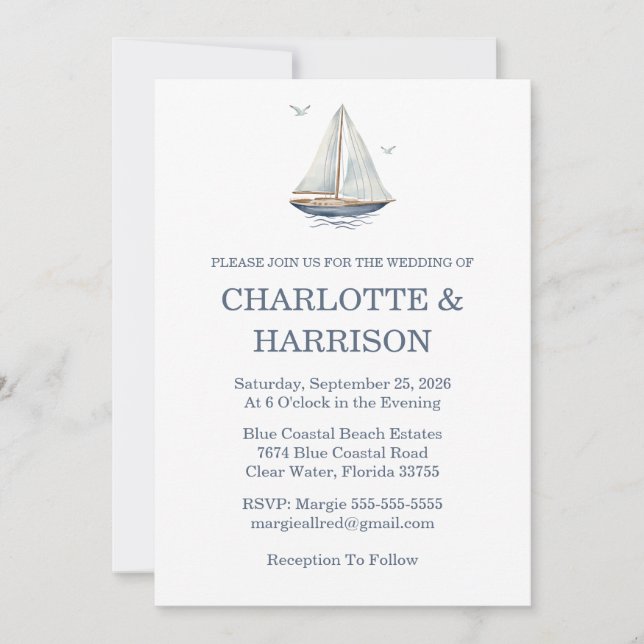 Convite Watercolor Coastal Seascape Wedding (Frente)