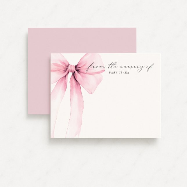 Convite Watercolor Coquette Big Pink Bow Nursery Note Card (Criador carregado)