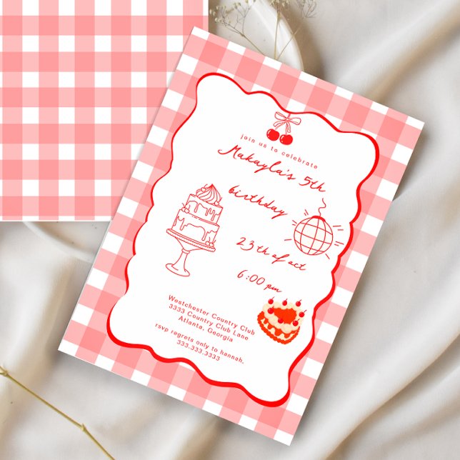 Convite Watercolor Coquette Cherry Five Sweet Birthday (Criador carregado)