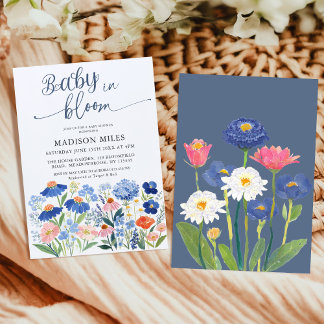 Convite Watercolor Cornflower Meadow Baby in Bloom Shower