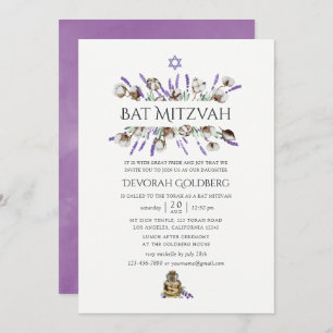 Convite Watercolor Cotton Lavanda Bat Mitzvah
