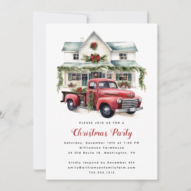 Convite Watercolor Country Holiday Christmas Open House  (Frente)