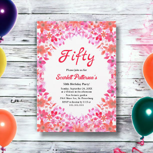 Convite Watercolor Country Summer Floral 50º Aniversário