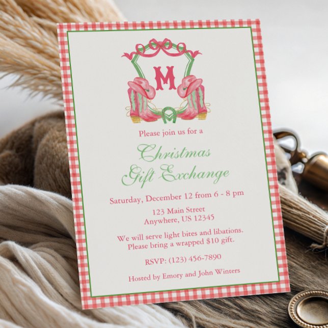 Convite Watercolor Cowboy Boots Monograma Crest (Criador carregado)