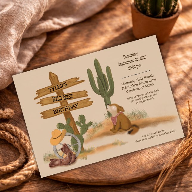 Convite Watercolor Cowboy Wild West Birthday Invitation (Criador carregado)