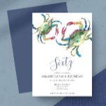 Convite Watercolor Crab Boil 60º Aniversário<br><div class="desc">Diga ao caranguejo costeiro de A Belle que ferve 60º convite de aniversário os detalhes de seu evento com uma borda superior de caranguejos de aquarelas azuis em vários tons. Um azul correspondente adornou o seu convite. Um chic da praia, mas uma escolha moderna para a sua Festa de aniversário...</div>