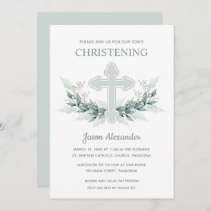 Convite Watercolor Cross Christening