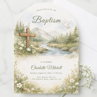 Convite Watercolor Cross Minimalist Baptism Invitation