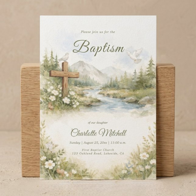 Convite Watercolor Cross Minimalist Baptism Invitation (Criador carregado)