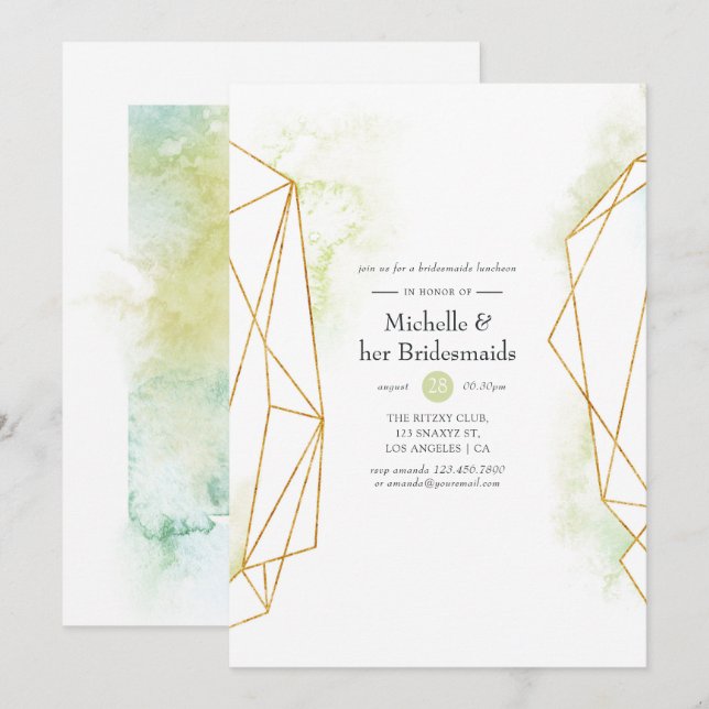Convite Watercolor Crystal Bridesmaids Luncheids (Frente/Verso)