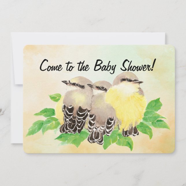Convite Watercolor Cute Birds Baby Shower (Frente)